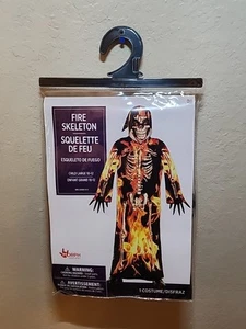 Fire Skeleton Costume 2 Pc Hooded Robe & Mask Halloween Child Kid LARGE 10/12 - Picture 1 of 2