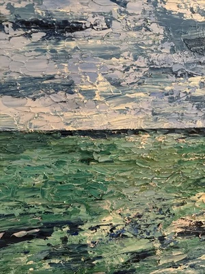 Pintura à beira-mar óleo sobre tela 36” X 36” emoldurada original - Imagem 1 de 4