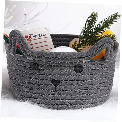  Organizador tejido de almacenamiento de cesta para gatos con orejas Navidad 8,3 x 4,7 pulgadas gris Foto 1 de 4