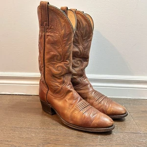 Vintage Dan Post Brown Genuine Leather Cowboy Boots Mens Size 10D - Bild 1 von 10