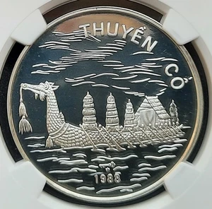 1988 Vietnam 100 Dong Silver Proof, Small 100 Dragon Ship, NGC PF68 UC - Picture 1 of 4