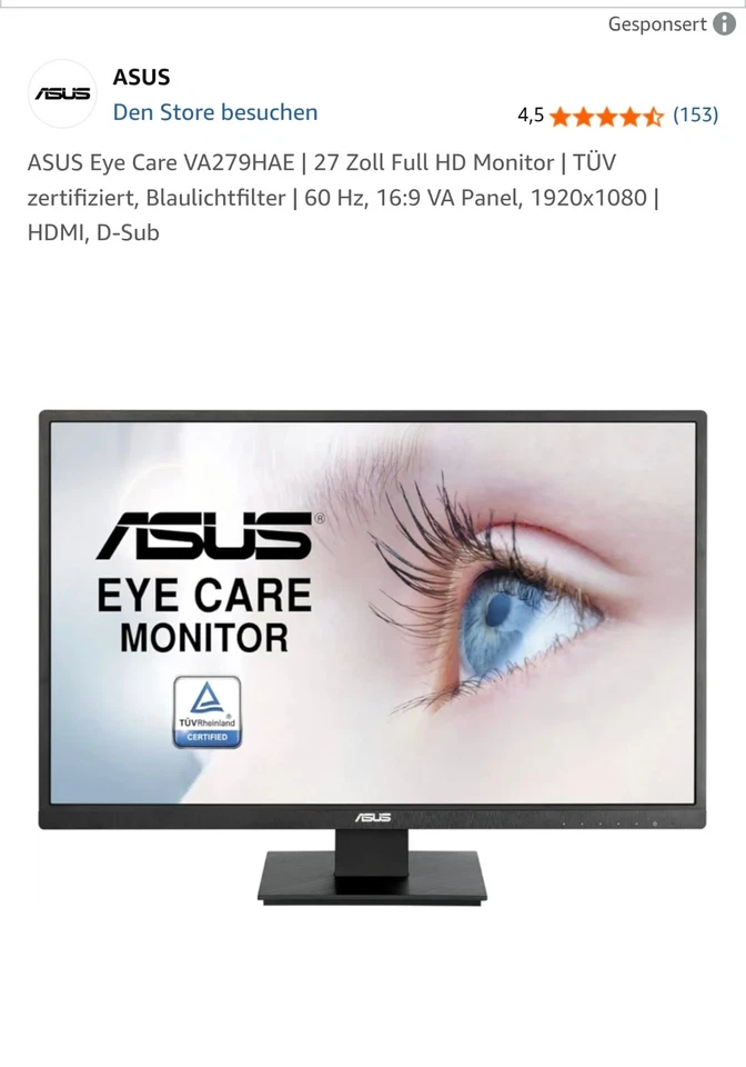 ASUS VA279HAE 27 Zoll, LED LCD, Full-HD-Monitor - Schwarz /23 Monaten Garantie - Bild 1 von 1