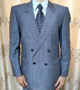 1970s Vintage Wool Mohair handtailored Bespoke classic retro db gray suit 40R - Picture 1 of 13