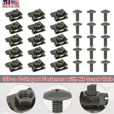 JUEGO DE 15 pernos de carrocería de coche clips de tuerca en U M6 protector contra salpicaduras sujetador tornillos de remache Foto 1 de 4