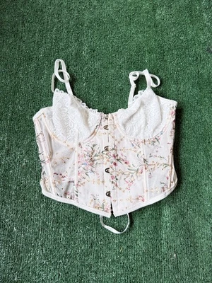 Corsé floral para mujer blanco lindo coqueta de hadas jardín cabaña núcleo talla pequeña Foto 1 de 4