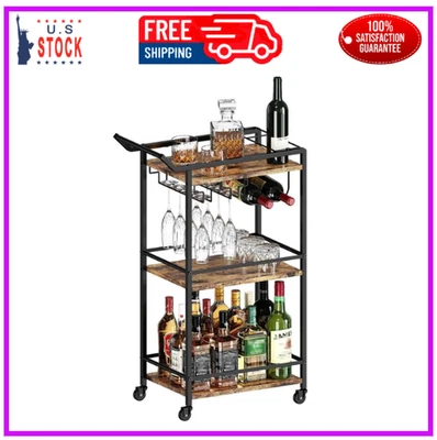 Carro de bar de 3 niveles mini licor utilitario para vino bebida cena fiesta enrollable Foto 1 de 4
