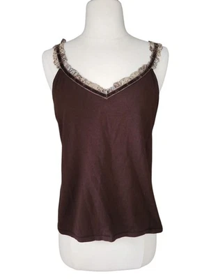 Camiseta sin mangas Fenn Wright Manson para mujer mediana vintage Y2K marrón mezcla de seda con volantes terciopelo Foto 1 de 4