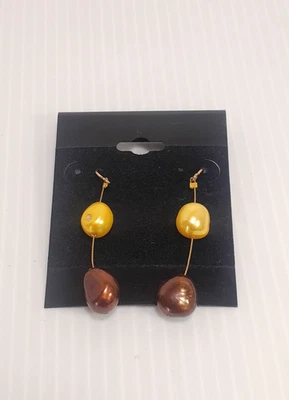 14k 1/20 Gold Filled Yellow & Copper Pearl Dangle Earrings 1.75" - Image 1 of 4