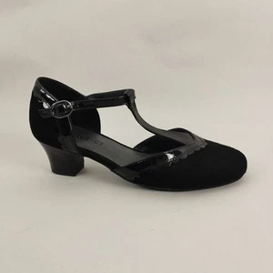 Hotter T-Bar Shoes Womens 4 EXF Black Suede Leather Mary Jane Smart Dance Wide - Picture 1 of 15