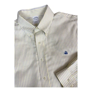 Brooks Brothers Oxford Shirt Slim Fit Non-Iron Striped Supima Cotton XL Logo - Picture 1 of 10