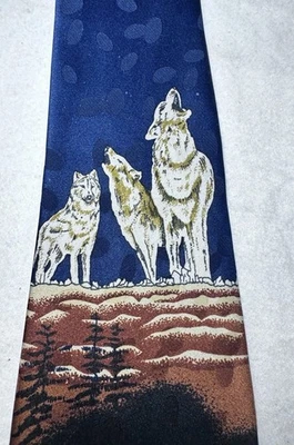 Corbata vintage Howling Wolf años 70 80 Broadway Jacquard azul marino - Hecha a mano en Corea Foto 1 de 4