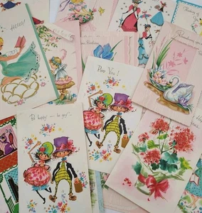 20 Vintage Grußkarten UNBENUTZT ohne Umschläge GEBURTSTAG & AN DICH DENKEN  - Bild 1 von 16