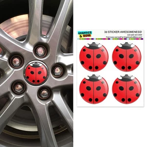 Lady Bug - Insect Ladybug - Wheel Center Cap 3D Domed Stickers Badges - Set of 4 - Picture 1 of 1