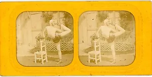 PHOTO stéréo panoptique, Contorsionniste CIRQUE numéro acrobate vers 1860 - Picture 1 of 2