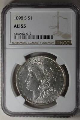1898-S  $1  NGC  AU55  Morgan Silver Dollar, Miss Liberty Head Dollar. - Image 1 of 2