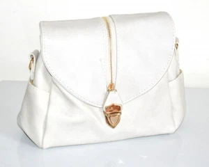 BORSA donna borsello bianco bauletto eco pelle borsetta zip oro dorata UF120 - Photo 1/2