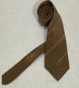 GUCCI Vintage Mens 100% Silk Necktie ITALY Luxury Designer RARE Gold/Brown EUC