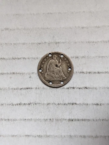 1857-P Seated Liberty Half Dime 90% Silver Fine F+ Details Holed Philadelphia Cover