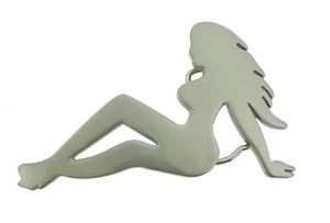 Trucker Mud Girl Flap Belt Buckle Sexy Lady Pinup Belt Buckle Silver Chrome New - Picture 1 of 6