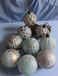 9 CHRISTMAS ORNAMENTS IN AQUA & COPPER COLOURS Pier 1 Imports or Bowrings - Picture 1 of 6
