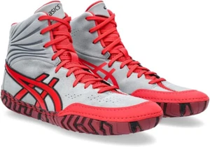 Asics Aggressor 5 Wrestling Shoes - SHEET ROCK/CLASSIC RED - Picture 1 of 7