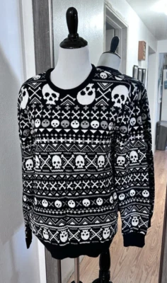 Suéter Hot Topic XXX Rude Skull Fair Isles para hombre talla mediana Foto 1 de 4