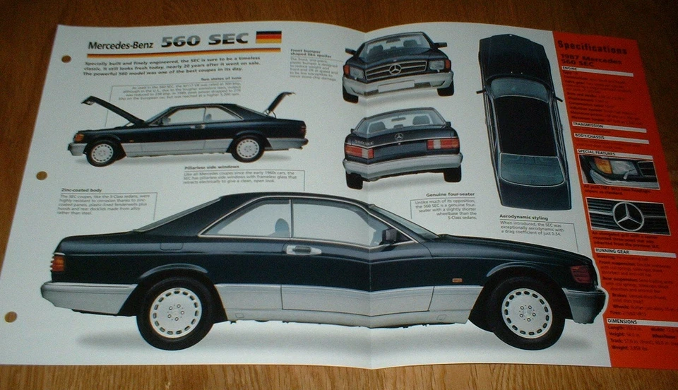 1987 MERCEDES 560 SEC SPEC SHEET BROCHURE PHOTO POSTER 560SEC 87 85-88 89 90 91 - Image 1 of 1