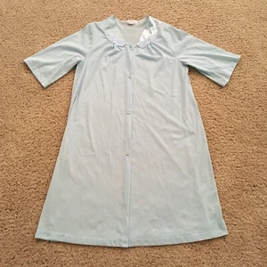 Sz. M Robe Vintage Vassarette Dressing Gown Nylon Short Sleeve Buttons Blue - Picture 1 of 6