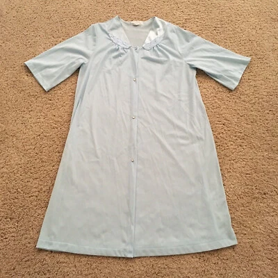 Talla M Bata Vintage Vassarette Vestido Nylon Manga Corta Botones Azul Foto 1 de 4