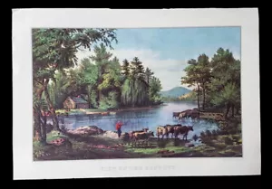 Vintage Original 1974 Currier and Ives Calendar Print A View of The Rondout - Picture 1 of 2