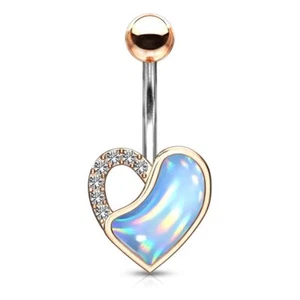 Piercing Ombelicale Rosa Cuore Pietra Luminescente Turchese - Foto 1 di 1