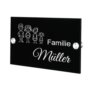 Placa acrílica de plexiglás placa de puerta incl. motivo grabado palillo familia - Imagen 1 de 5