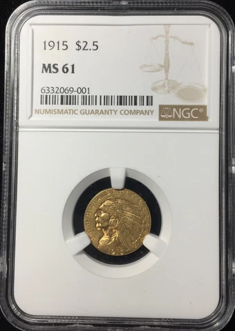 1915 NGC MS61 $2.50 GOLD INDIAN HEAD QUARTER EAGLE #001 Cover