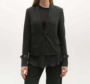 NUEVO CON ETIQUETAS BRUNELLO CUCINELLI Chaqueta Blazer de Lana 42 6 Gris Oscuro Seda Fluido Borde Monili - Imagen 1 de 14