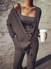 Solid Colour Easy V-neck Cardigan Sweater 3 Piece Set