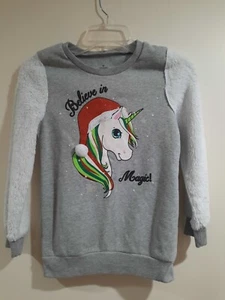 Christmas Sweatshirt..girls Size 10....gray With Unicorn on the front. Christmas - Picture 1 of 6