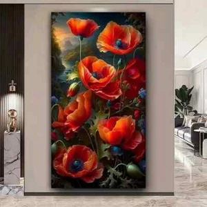 Red Flower Art Oil Painting Poster Home Decoration Mural Canvas Painting - Picture 1 of 6