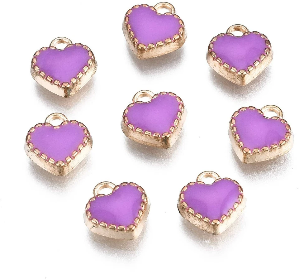6 dijes de corazón pequeños esmalte dorado púrpura hallazgos de amor cuelga miniatura  Foto 1 de 1