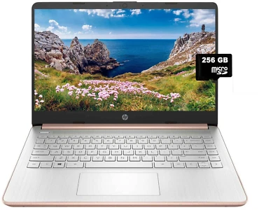 HP 14'' HD Laptop, Intel 4-Core CPU, 16GB RAM, 320GB (64+256), Win 11, Rose Gold - Image 1 of 4