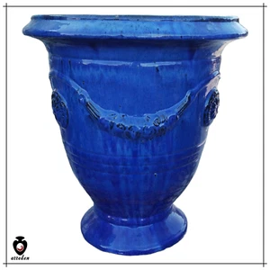 Vaso alto blu cobalto in ceramica per esterno e interno rotondo coppa 80 cm - Foto 1 di 4