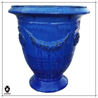Vaso alto blu cobalto in ceramica per esterno e interno rotondo coppa 80 cm - Immagine 1 di 4