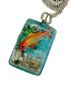 Unique MY MINI AQUARIUM NECKLACE handmade FISH resin MINIATURE fish bowl PENDANT - Picture 1 of 1
