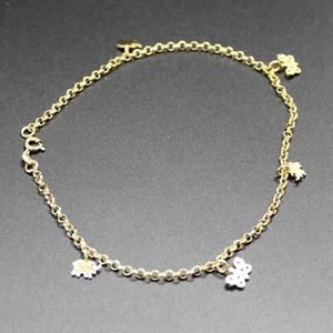 Solid Gold Diamond Anklet 10" Adjustable Butterfly Elephant Charms Real NEW - Picture 1 of 13