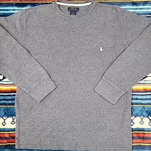 Polo Ralph Lauren Mens Sleep Shirt Grey Waffle Knit Sleepwear Top Medium GUC - Picture 1 of 7