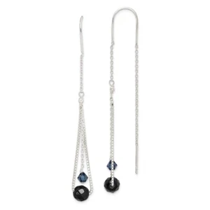 77mm Sterling Silver Polished Black Crystal Threader Earrings - Picture 1 of 4