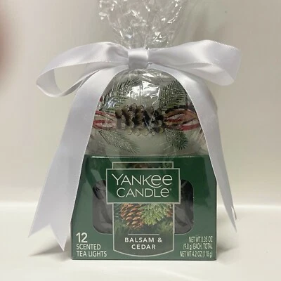 Yankee Candle BÁLSAMO Y CEDRO VELAS Tealight vidrio craquelado PINECONE conjunto Foto 1 de 4