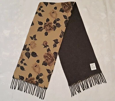 VINTAGE AUTHENTIC FLORAL ROSES LAMBSWOOL LONG MEN'S FRINGE SCARF - Image 1 of 4