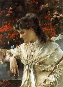 Oil painting Alfred Stevens - reverie young girl with nice flowers in spring art - Picture 1 of 1