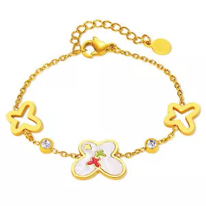 Women Girl Butterfly Bracelet Gold Plated Stainless Steel Charm Chain Link Gift - Picture 1 of 14