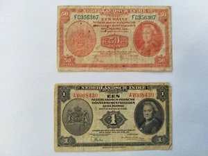 NETHERLAND INDIES 1943 50 CENTS, & 1 GULDEN BANKNOTES CIRCULATED - Bild 1 von 5